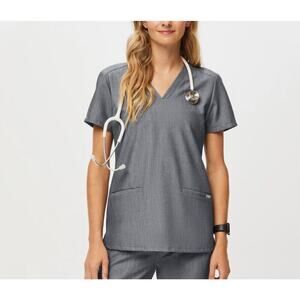 Figs Casma Three Pocket Scrub Top V Neck Classic Fit Gray Size XS